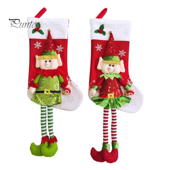 Christmas Stockings 3D Cute Elf Doll Xmas Stocking Decorations Long Legged Elf Hanging Stocking for Candies Toys Gifts