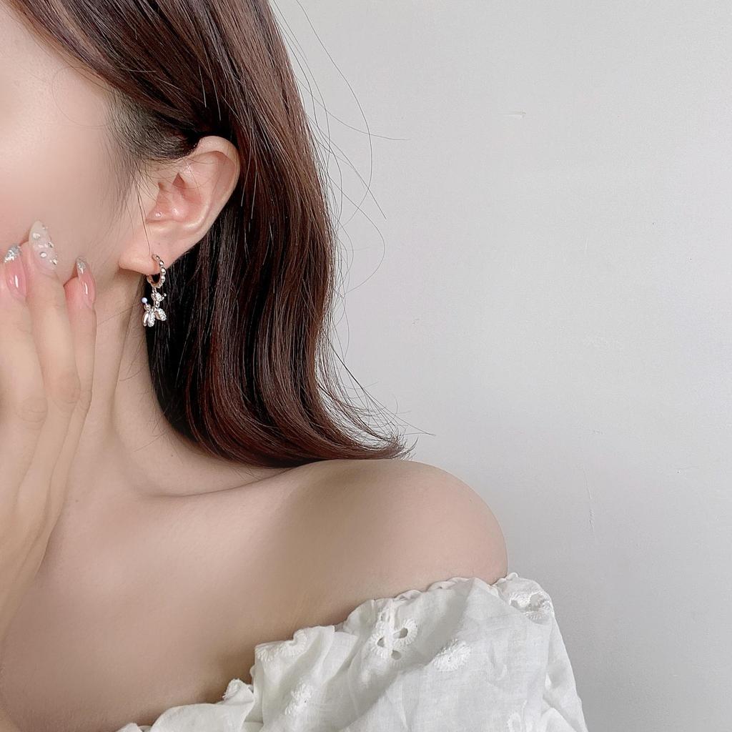 Charming White Puppy C-Shaped Tassel Dangle Earrings - 925 Sterling Silver for Women