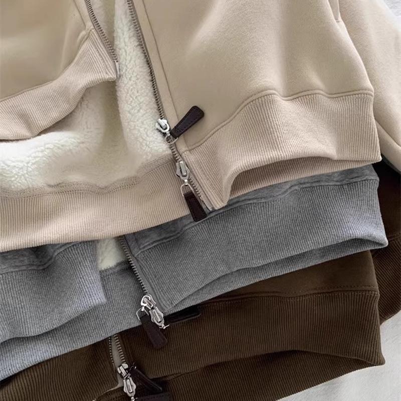 Thickened Velvet Sweatshirt Jacket Zipper Collar Warm Casual Autumn Winter Commute Women's