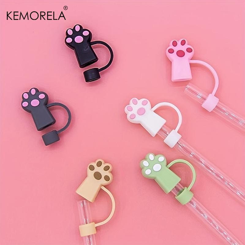 4PCS Cartoon Cute Cat Paw Straw Cap Straw Lids For Car Cups Silicone Straw Top Lids Reusable Silicone Soft Protector Cover