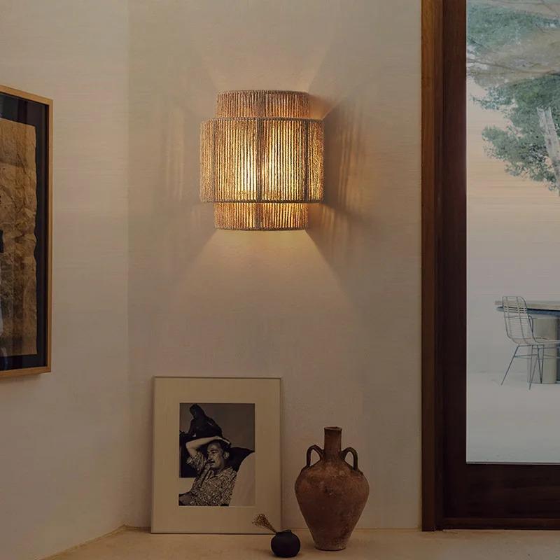 Hemp Rope Wall Lights Home Art Deco Bedroom Foyer Aisle Hotel Atmosphere Sconce E27 Bulb Creative Lamp Balcony Kitchen