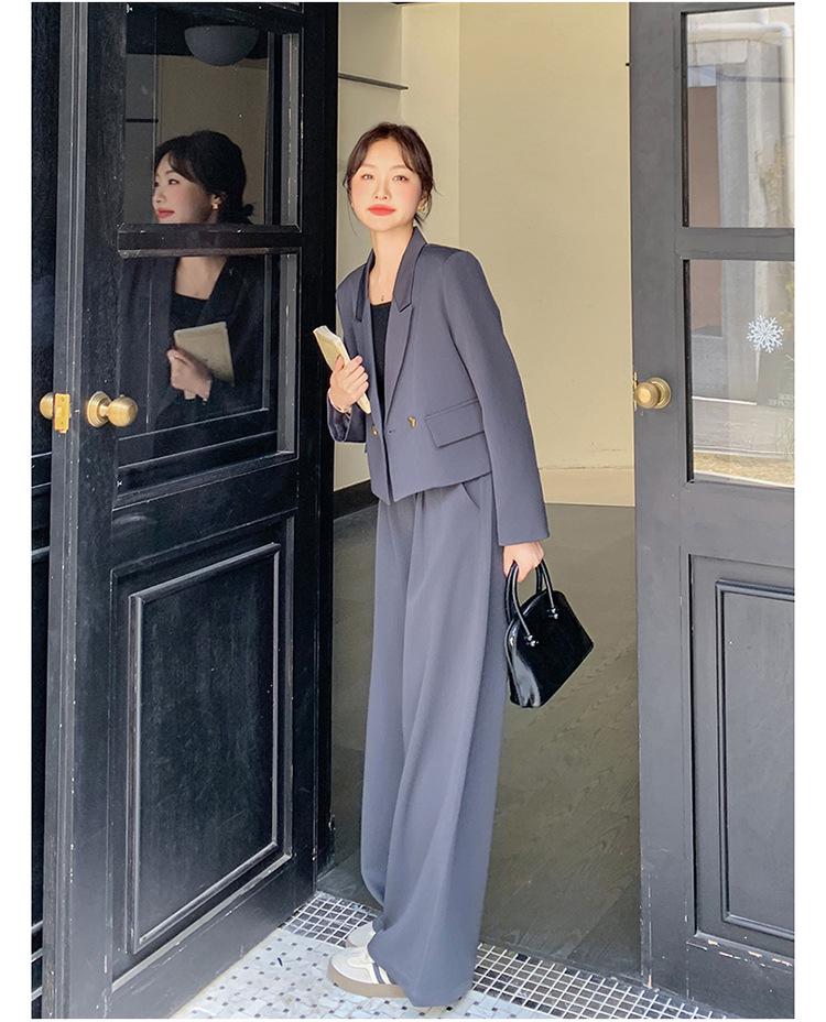 2025 Spring Women's Fashion Suit: Short Blazer & Wide-Leg Pants Two-Piece Set