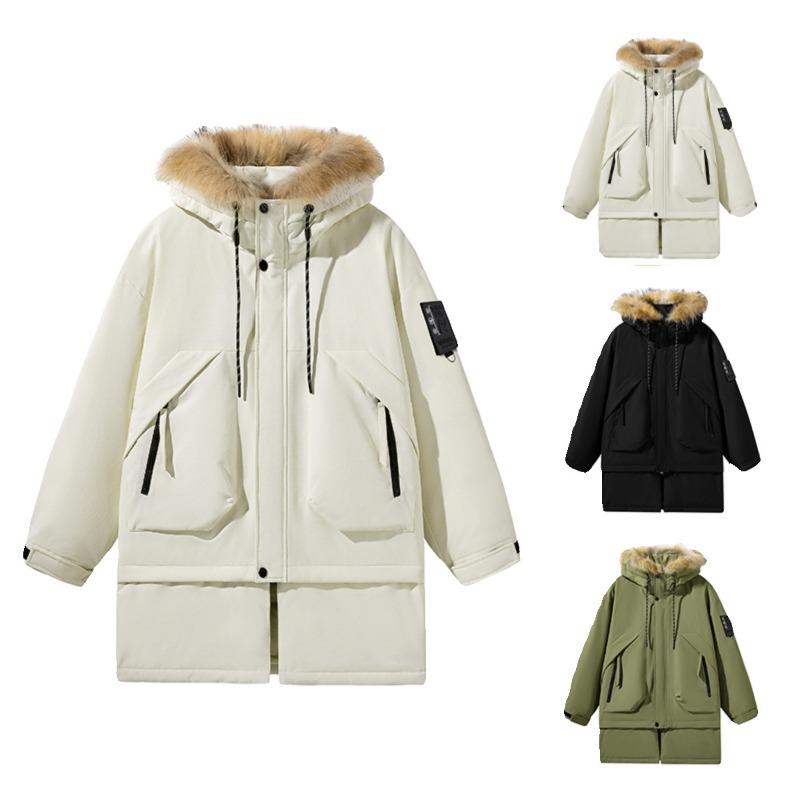 Winter big pocket fur collar hooded down jacket men's tide brand thickened 90 down hem removable thickened high quality men