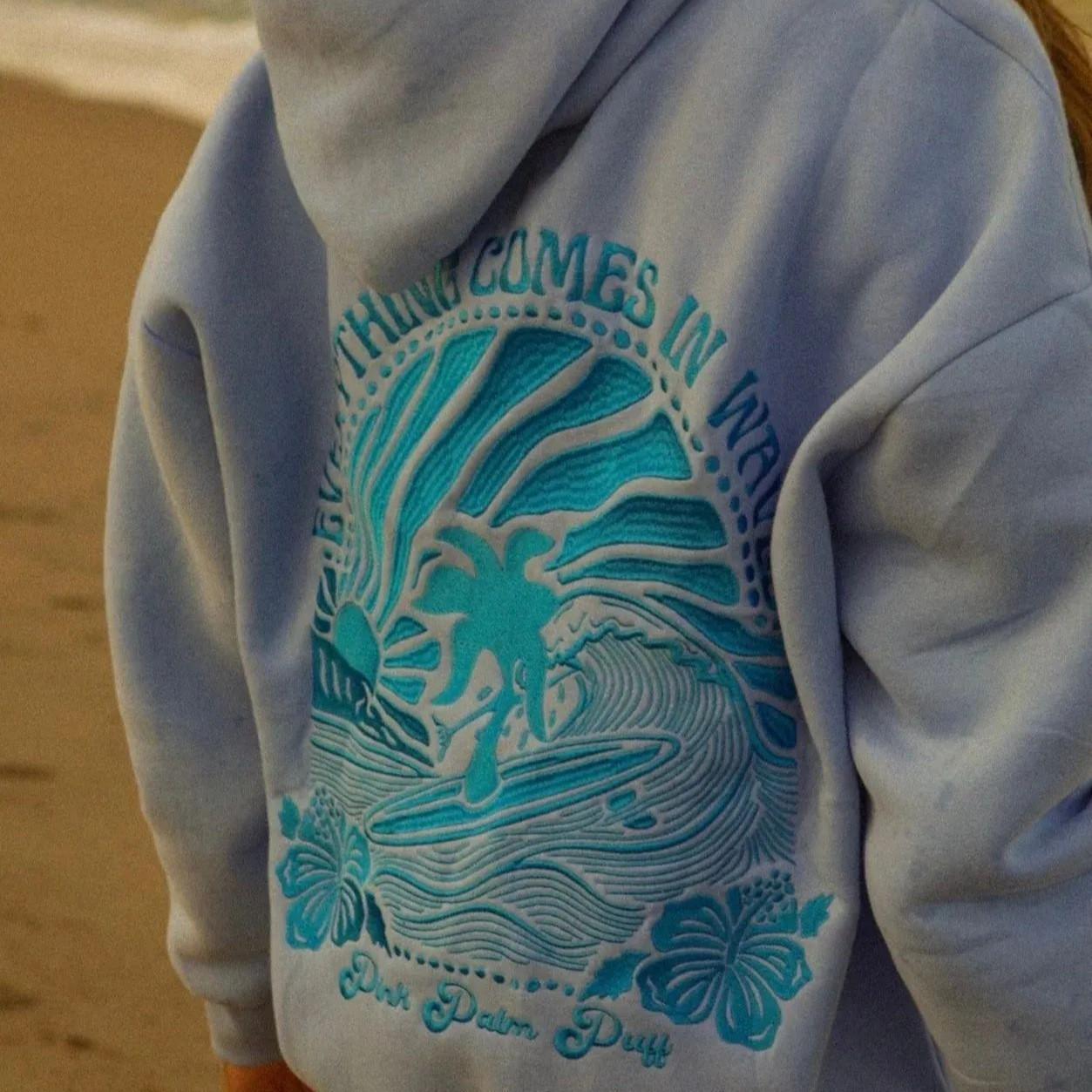 

Гавайская толстовка с капюшоном в рубчик с вышивкой гибискуса - Модная толстовка XS