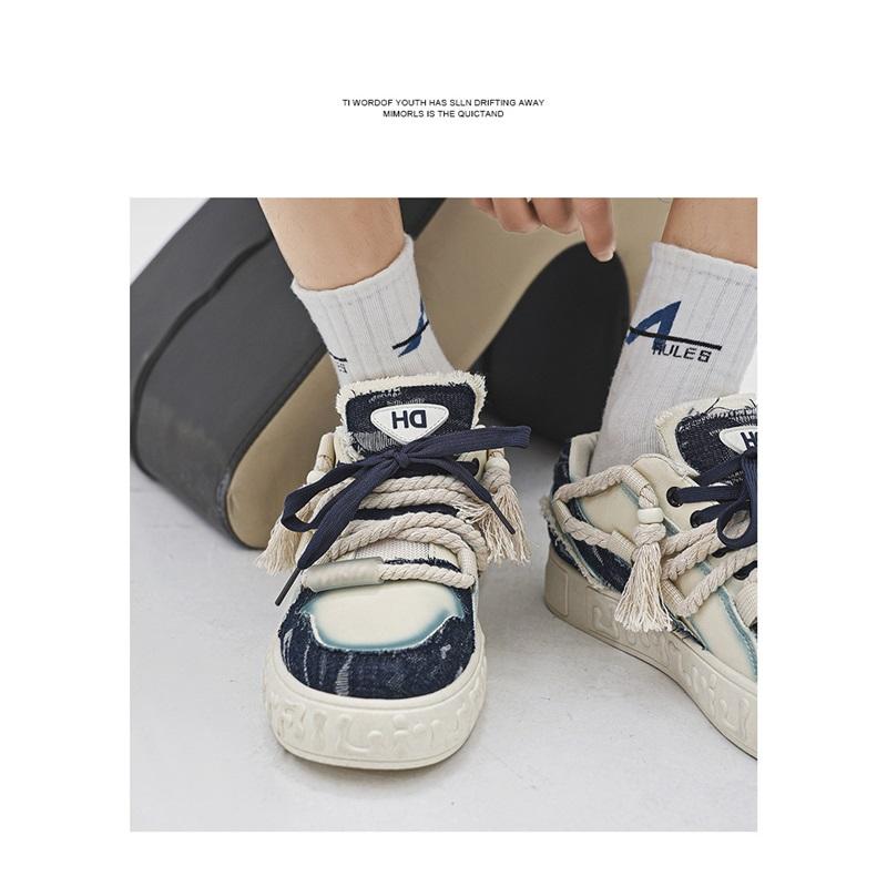 Sneakers Patchwork di Jeans Scarpe Casual con Lacci e Plateau