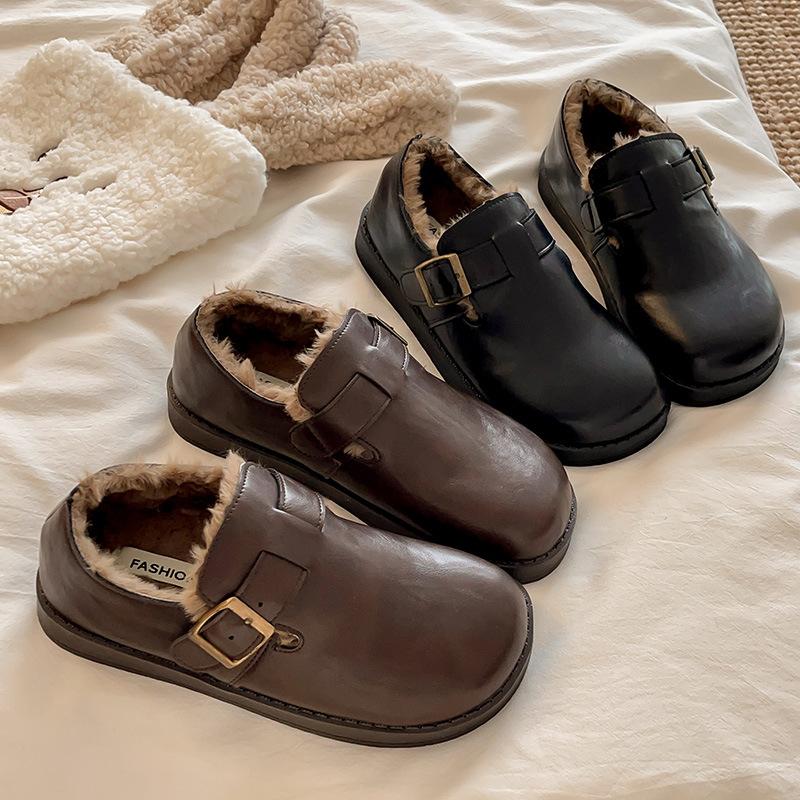 

Platform Birkenstocks women s shoes velvet small leather shoes 2025 new winter warm snow boots loafers Birkenstocks cotton shoes 35