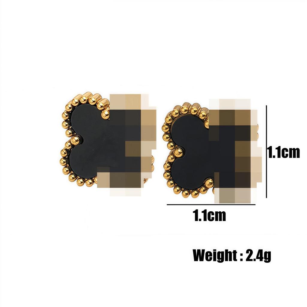 European & American Fashion Titanium Steel Mother-of-Pearl Four-Leaf Clover 18K Gold Hypoallergenic Non-Fading Stud Earrings