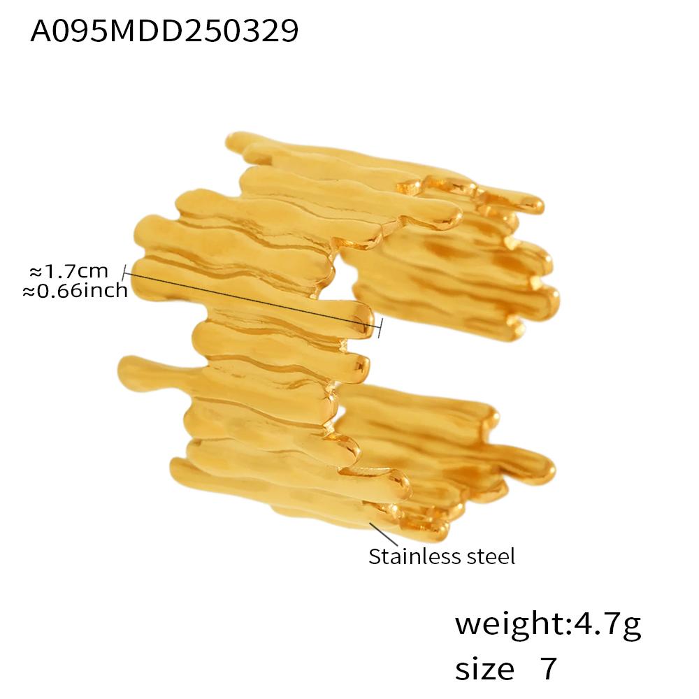 

Falling Water Shape Rings In Stainless Steel For Women Men 18k Gold Plated Waterproof No Tarnish Unisex Open Ring Couple Jewelry 7 золотий