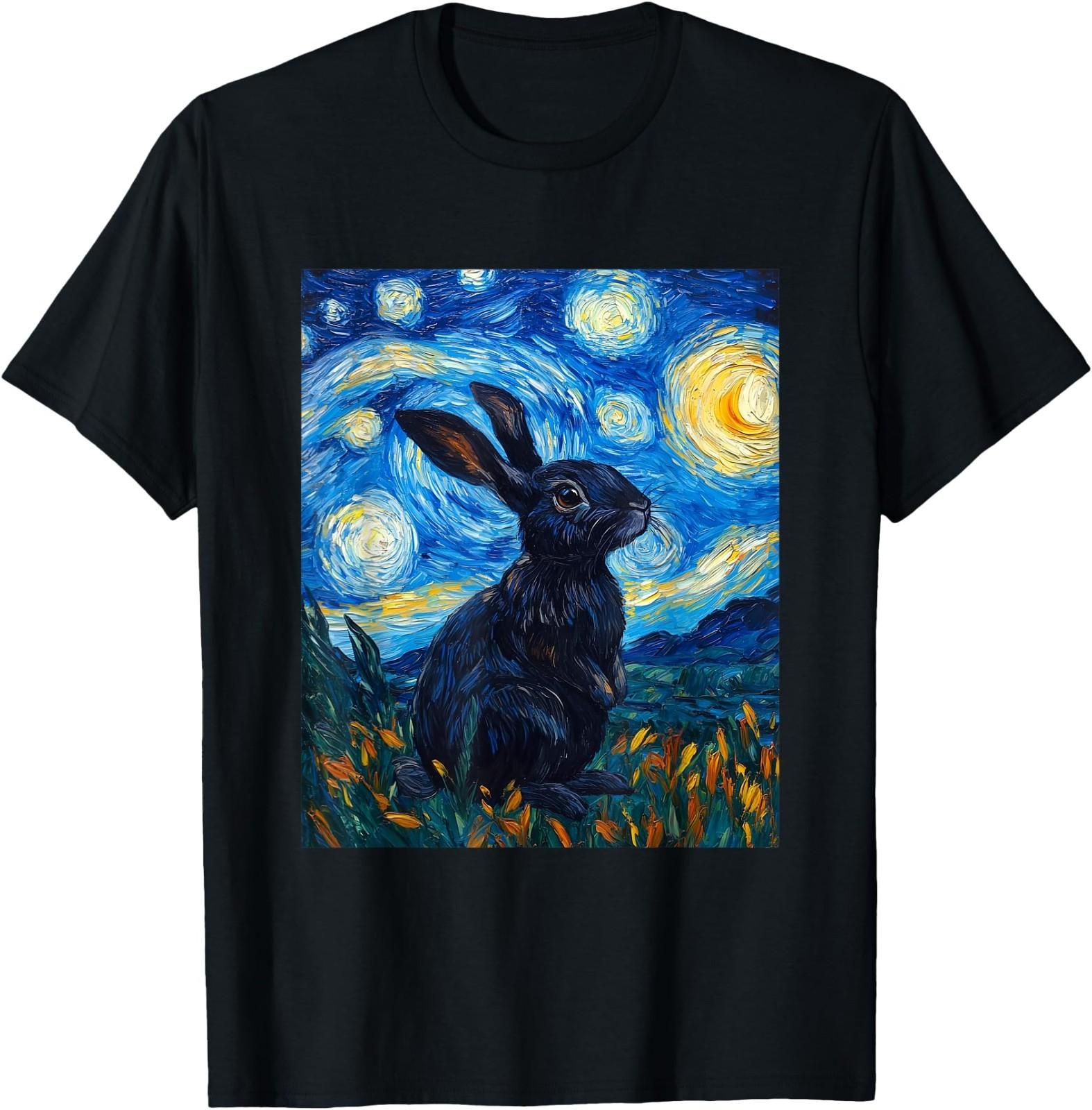 Bunny Rabbit Van Gogh Style Starry Night Cute Graphic. T-Shirt S