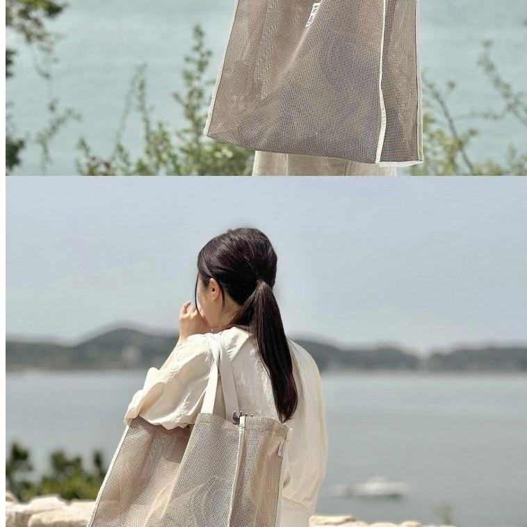 Handheld Mesh Beach Bag Makeup Travel Storage Toiletry Bag Mesh Portable Swimming Multi-Pocket Beach Bag