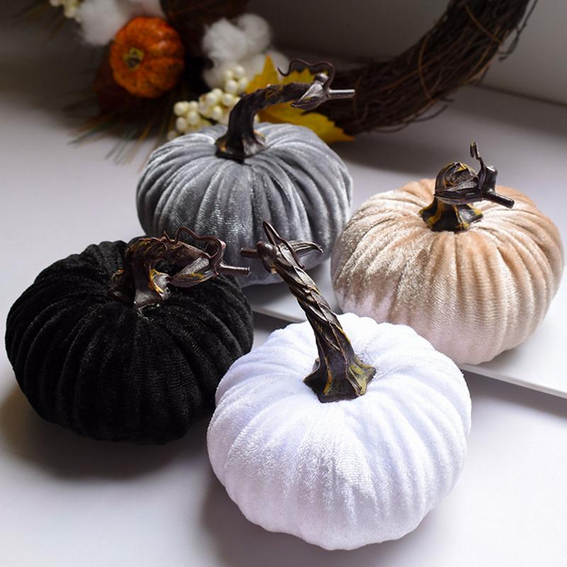 2025 Handmade Velvet Pumpkins Halloween Fall Harvest Vegetable Artificial Simulation Pumpkins Decoration For Garden Yard