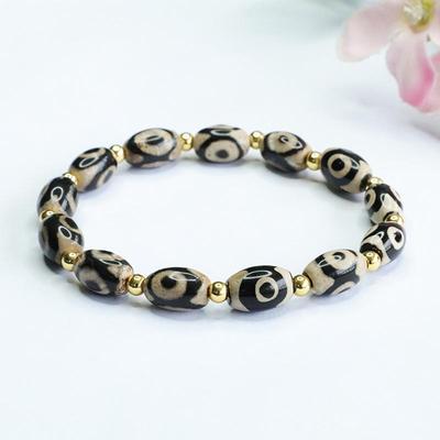 Juanyu Black & White Three-Eyed Dzi Bead Agate Bracelet MN3063004