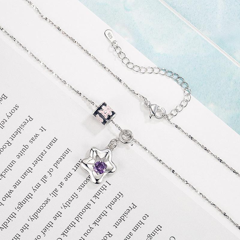 Bear flower small waist necklace female American retro sweet cool babe style niche premium collarbone chain