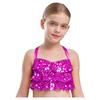 Mädchen Jazz Tanzkostüm Glitzernde Pailletten Gestufte Rüschen Crop Top Überkreuzter Rücken Metallic Camisole Performance Top
