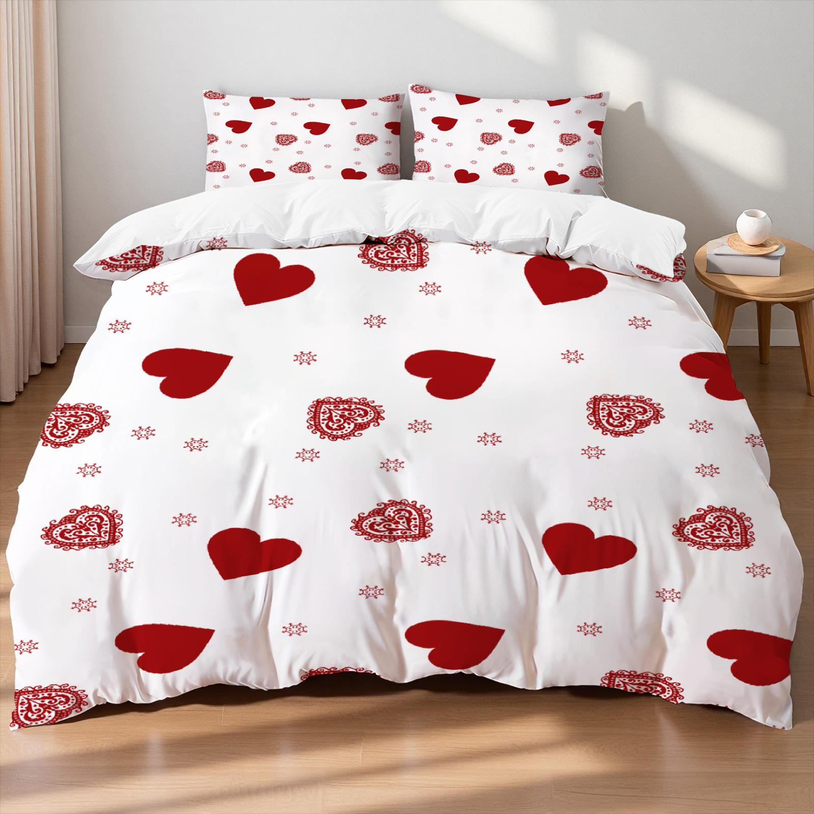 

3pcs Romantic Red Love Rose Duvet Cover Set - Soft, Comfortable Perfect for Valentine s Day,Home,Dormitory,and Romantic Bedrooms EU Twin(135x200cm)