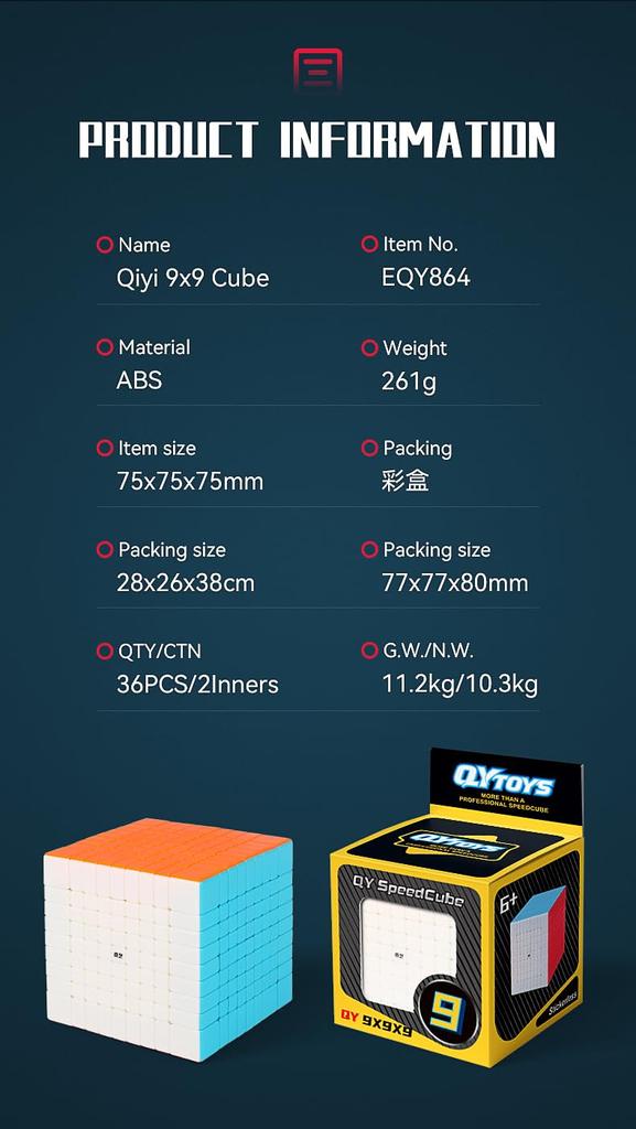 Bucubke QY 9x9 Stickerless Puzzle Magic Cube Genuine QY 9x9x9 Magic Cube 75MM Puzzle Cube