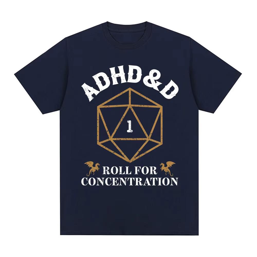 ADHD&D Würfel für Konzentration T-Shirt Lustiger Gamer Dungeons DM RPG Würfel Drache T-Shirts Unisex Baumwolle Freizeit-T-Shirts Streetwear