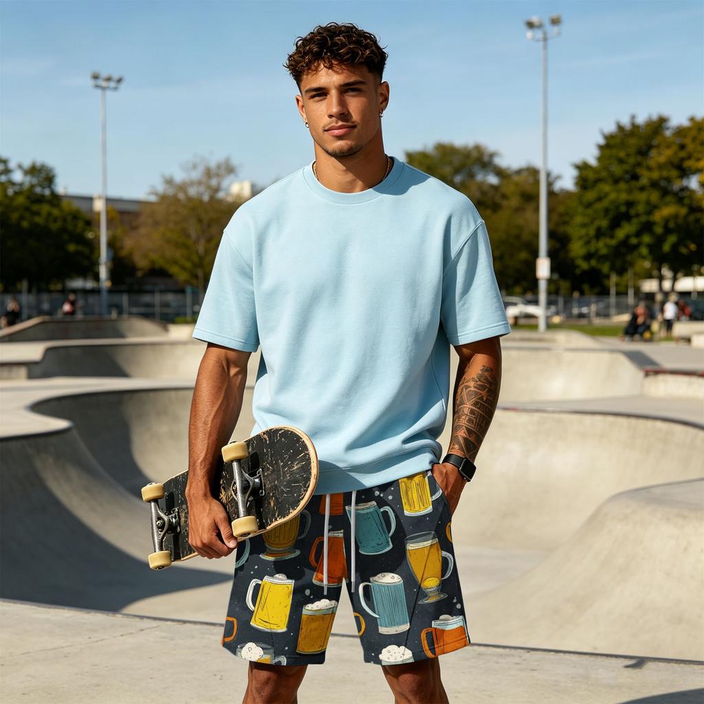 Pantalones Cortos de Capa Holgados para Hombre con Bolsillos, Pantalones Cortos Ligeros de Entrenamiento para Gimnasio, Playa y