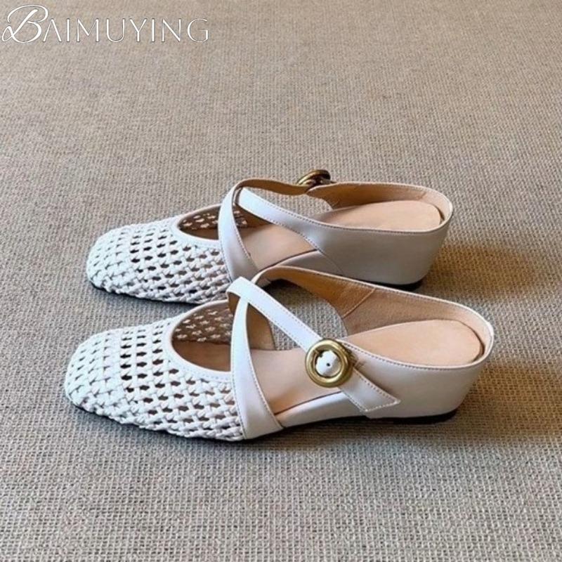 Mode Flechtwerk Damen Sandalen mit Absatz Lässige Pantoletten Schuhe Frau Sommer Quadratische Zehen Pantoletten 2025 Trend Komfortable Slides Weiches Leder Sandalen