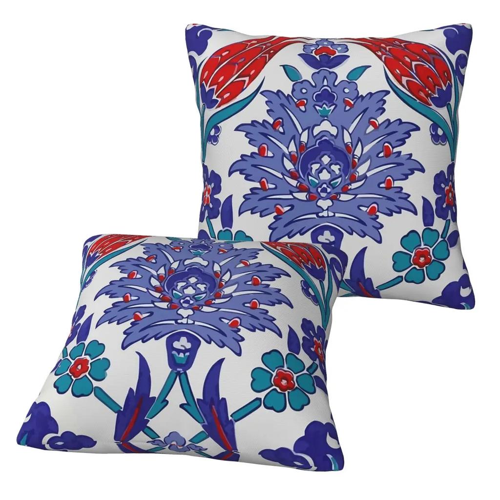 Oriental Tile Floral Pattern 2 Pcs Square Pillowcase Pillow Cover Zip Decorative Comfort Throw Pillow For Home Living Room