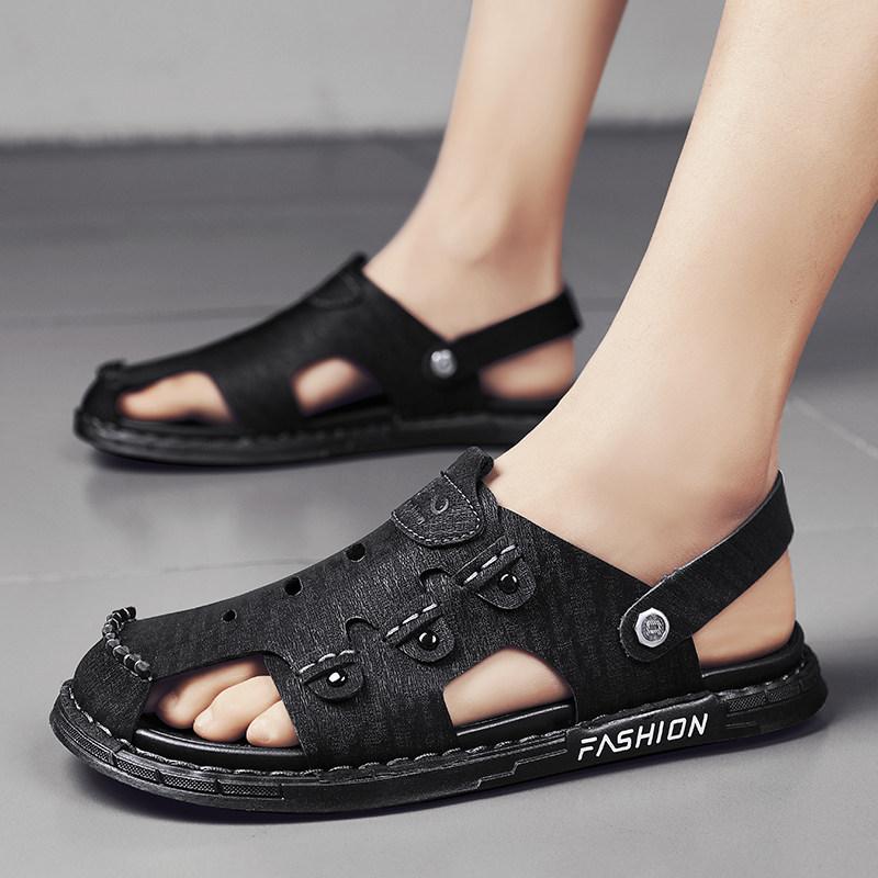 

Sandals men s summer outer wear breathable deodorant hollow outdoor non-slip wear-resistant beach sports dual-purpose bag head cool slippers 39