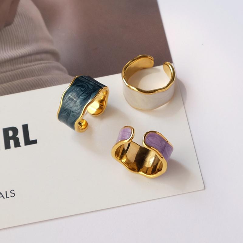 Elegent Vintage Wave Enamel Drip Glaze Rings For Women Korean Handmade Graffiti Open Ring Bohemia Jewelry Travel Gifts