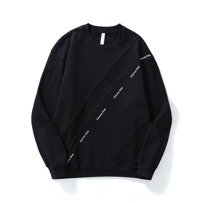 

Осенне-зимний американский тяжелый ретро модный брендовый свитер сращивания мужской свободный большой размер повседневный круглый вырез с длинными рукавами топ Tide M чёрный