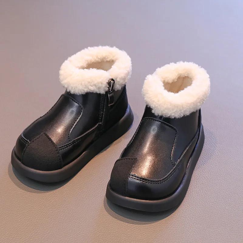 

Детские зимние сапоги зимние теплые хлопковые сапоги для девочек модные универсальные лоскутные детские повседневные ботильоны из плюша нескользящие новые тенденции 23 чёрный