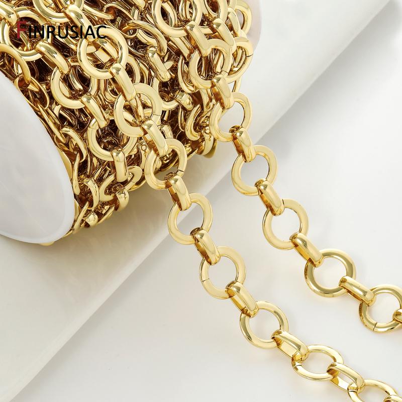 18K Gold Plated Brass Large Round Chain for Jewelry,14.5mm Rolo Cable Chain for DIY Handmade Necklace Bracelet Making Supplies