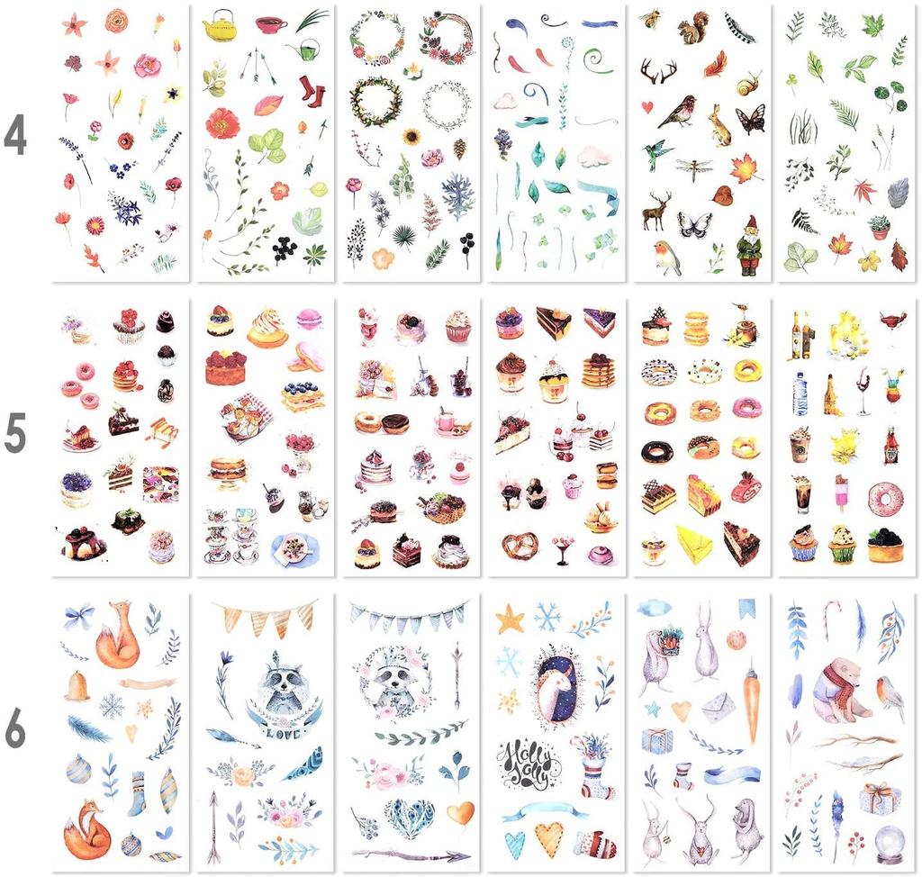 Decorative Sticker Pack for 72 12 Assorted Washi Decorative Adhesive Graffiti Patches Adults 1500+ Designs, Sheets, Themes, Stickers, Stickers,