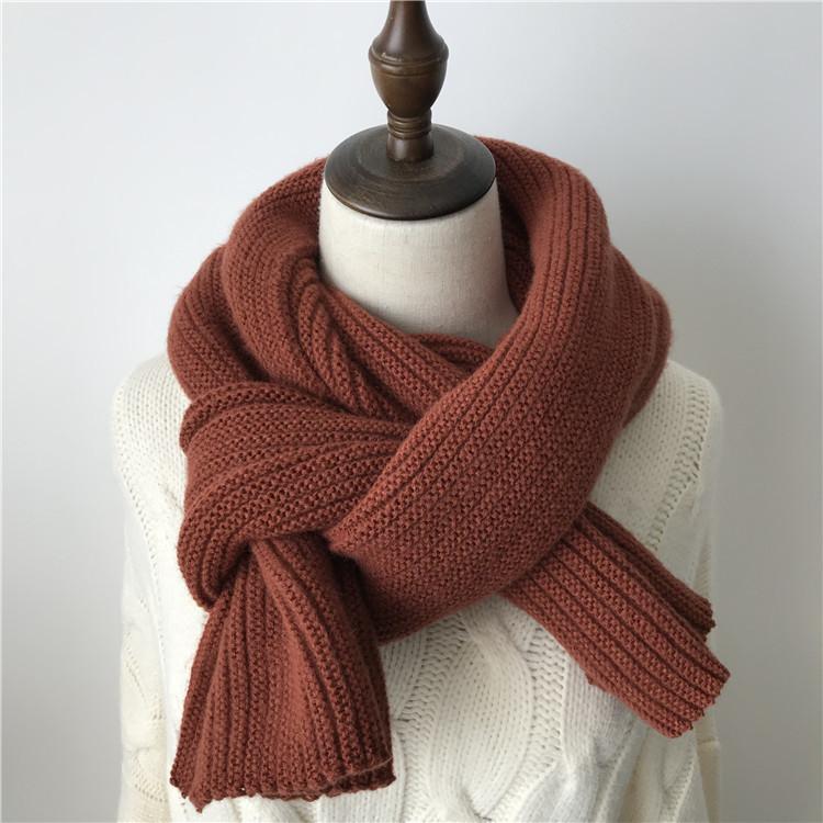 Korean version ins wool knitted scarf women's autumn and winter thickened warm scarf student solid color trendy red versatile model