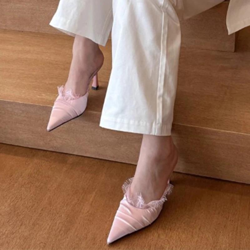 Elegant High Heels Slippers Pointed Toe Sandals 2025 New Designer Sexy Pumps Shoes Summer Fashion Trend Dress Zapatillas Mujer