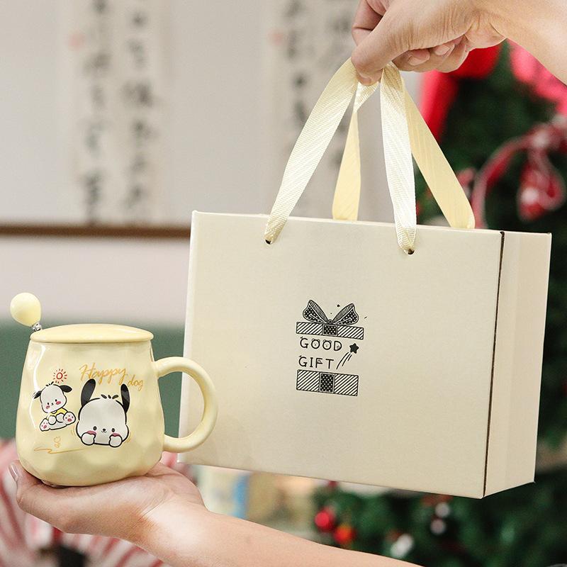 Cute Puppy Mug Gift Box Home Water Cup High-value Large Capacity Ceramic Cup with Cover Spoon