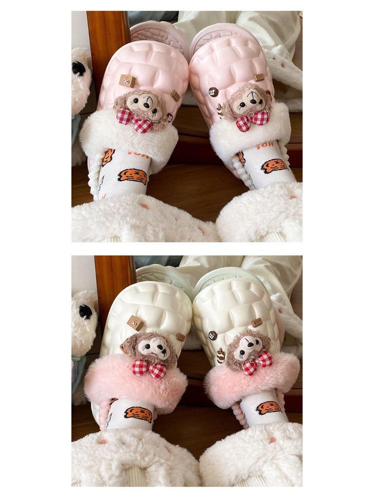 Women's Removable Cotton Slippers, Super Cute EVA Thick Sole, Indoor/Outdoor, Plus Velvet Warm, Waterproof, Perfect for Autumn and Winter.