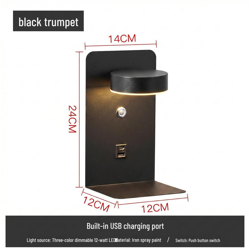 USB Charging LED Wall Lamp: Dimmable Bedroom and Study Light, No Wiring Needed