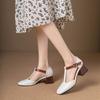 Mature Women Sandals Square Toe High Chunky Heels Shoes Ankle Strap Large Plus Size 47