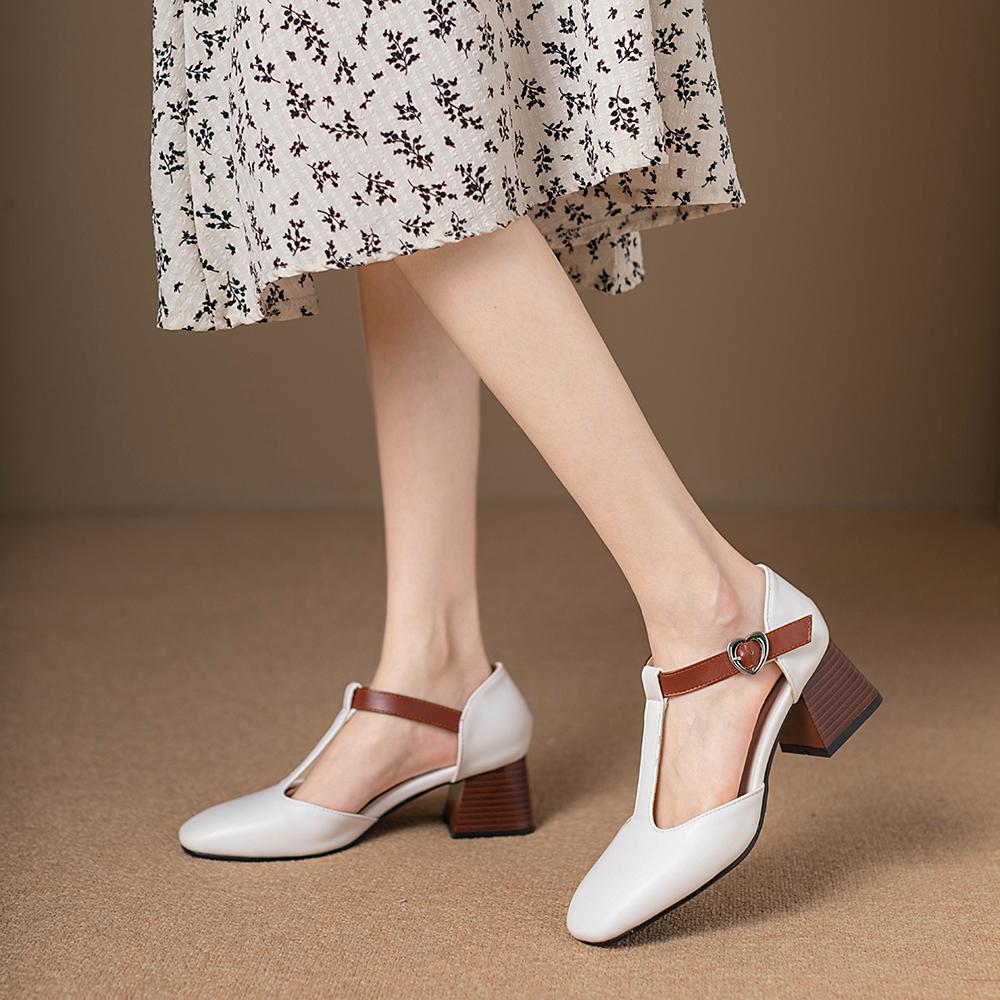 Mature Women Sandals Square Toe High Chunky Heels Shoes Ankle Strap Large Plus Size 47