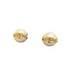CHANEL 23K Pearl Bean Letter Double C Metal Stud Earrings Women's Gold
