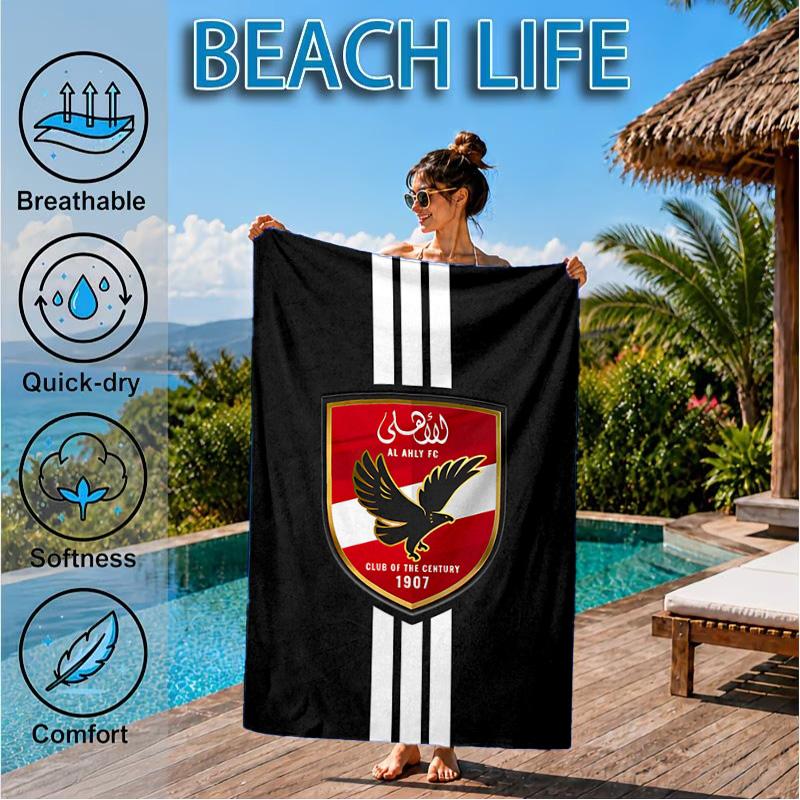 Ahly Football club Printed Microfiber Beach Towel, Soft And Absorbent, Quick-Dry, Ideal for Summer Travel, Beach Essential, Swimming Pool