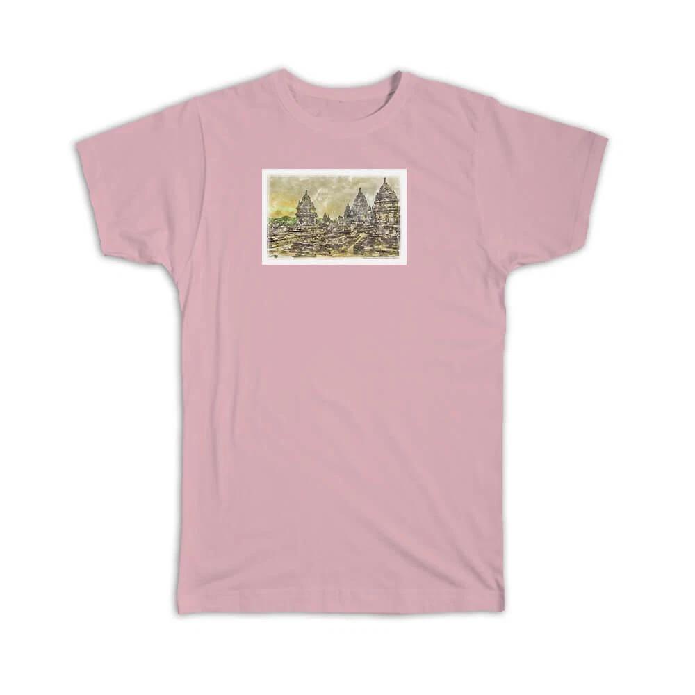 Gift T-Shirt : Temple in Indonesia Watercolor 4XL