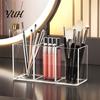 Desktop Lipstick Eyeliner Stand Transparent Acrylic Makeup Brush Organizer, Multi-Compartment Storage Bin, Modern Versatile Cosmetic Tool Holder Style