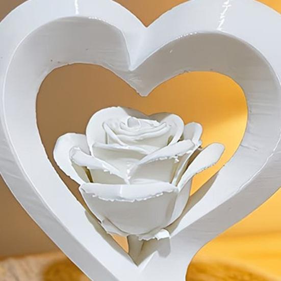 Rose Heart Figurine, 3D Printed Heart Sculpture, Romantic Decorative Ornament for Table, Shelf Centerpiece