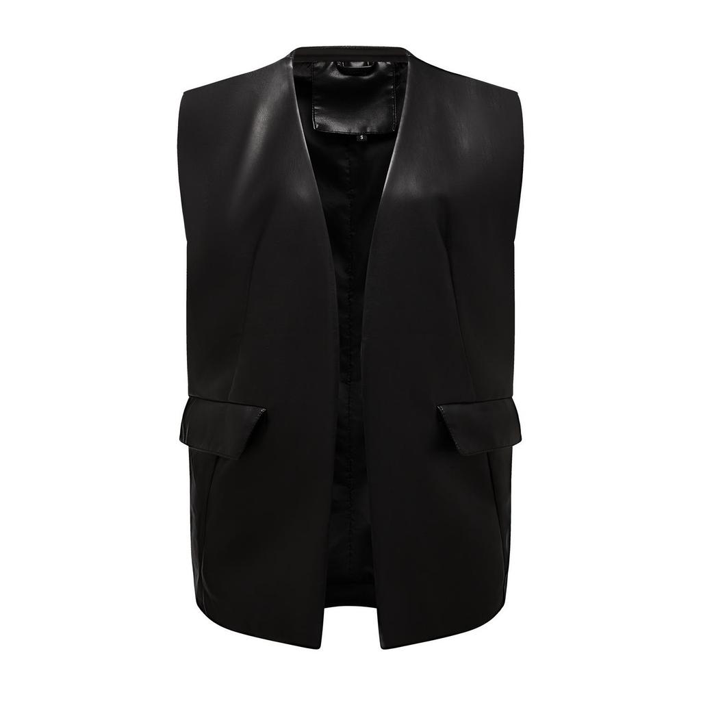 Plus Size Women's Sleeveless PU Leather Vest & Short Cardigan Jacket