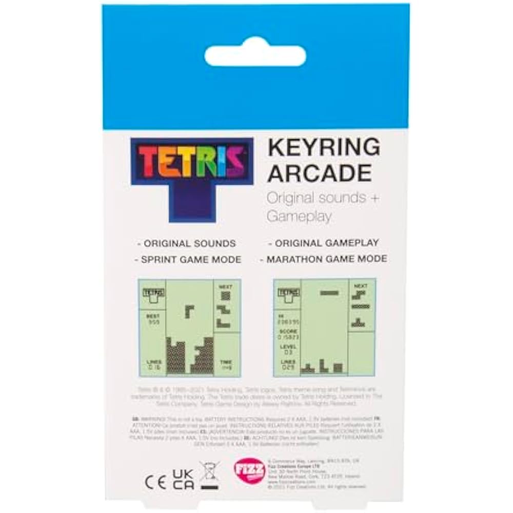 Tetris Key Ring Handheld Arcade Game - Retro mini portable handheld Tetris game with 15 levels of...