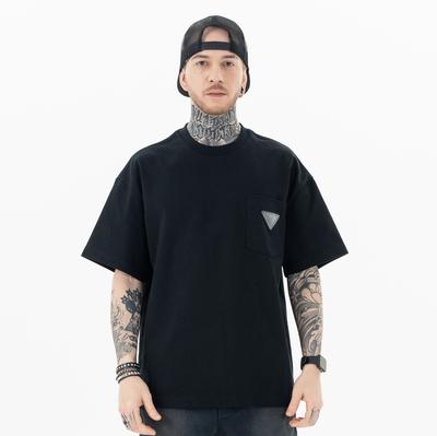 Pánske jarné letné streetwearové jednoduché módne tričko s náprsným vreckom, ležérne vyšívané tričko s krátkym rukávom
