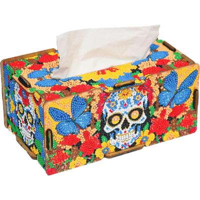 Wooden Colorful Pattern 5D DIY Diamond Handmade Tissue Holder Rhinestones Decorative Tissue Box for Beginners