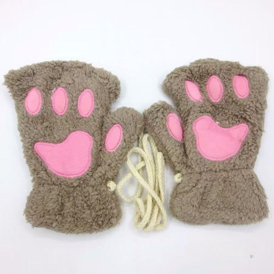 Half-finger Cat Claw Gloves Girl Winter Cute Warm Gloves Winter Plush Thickened Five-finger Plush Gloves