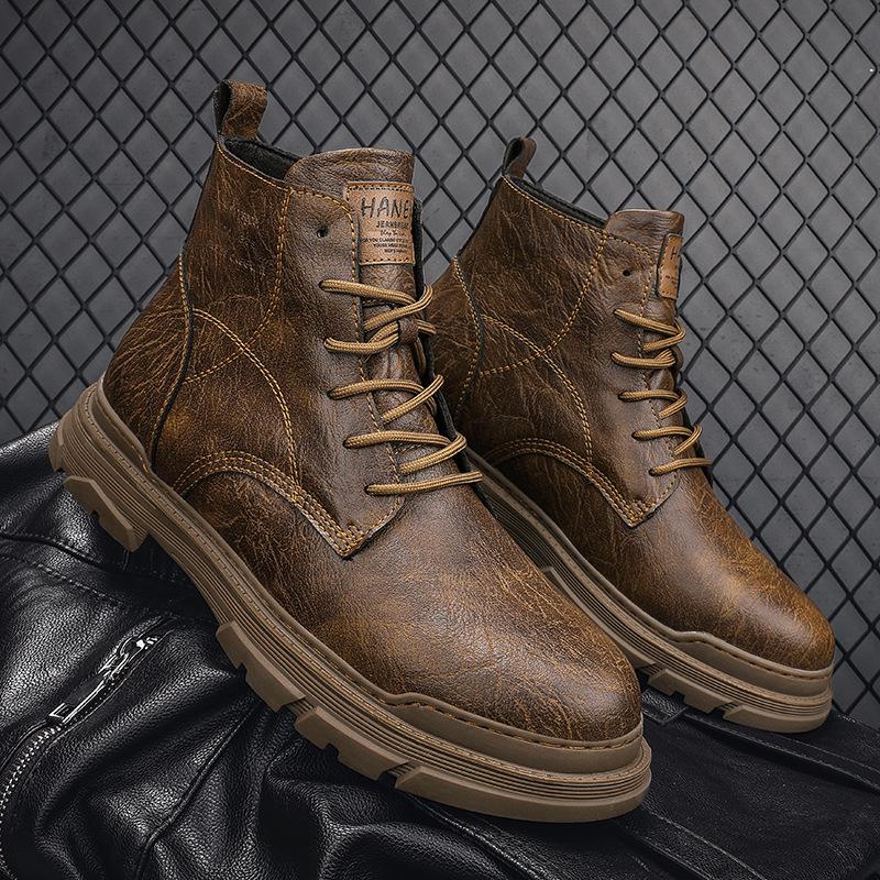 Vintage High-top Lace-up Martin Boots Outdoor Casual Black Leather Boots Large Size Fashion Medium Boots