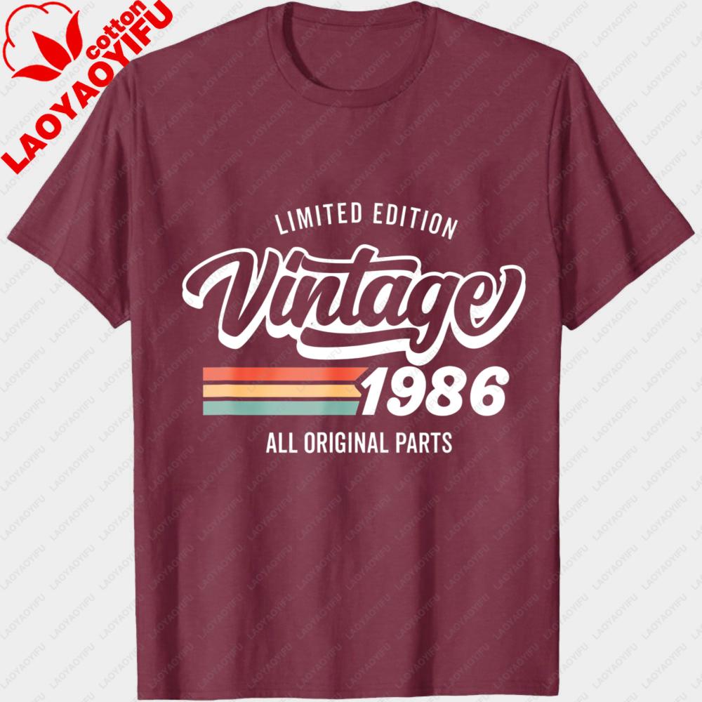 Vintage 1986 TShirt Limited Edition All Original Parts Retro Birthday Gift Idea For Men Born In 1986 Classic Striped Graphic Tee