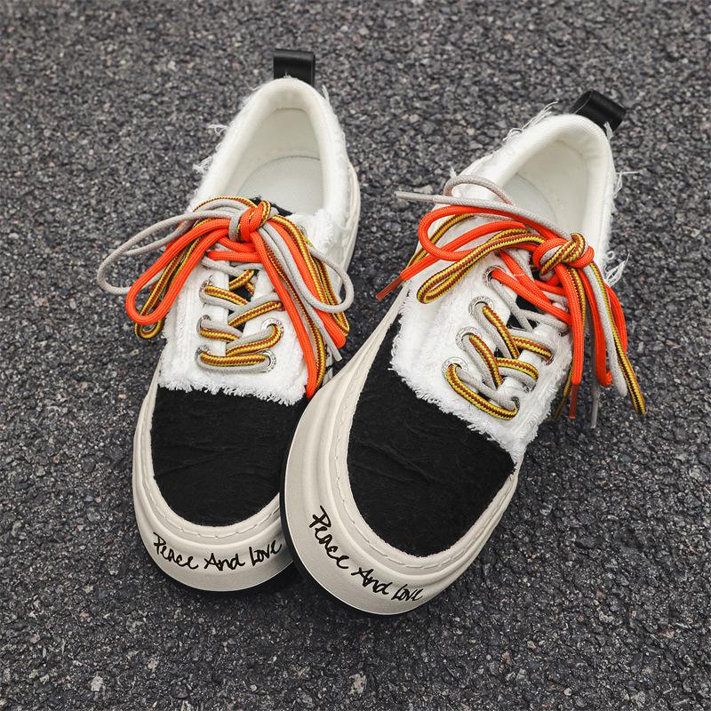 

AFANTING в гонконгском стиле, нишевая повседневная обувь для скейтбординга, мужская модная обувь с бахромой и грубыми краями, черно-белая парусиновая обувь для мужчин и женщин 258 35